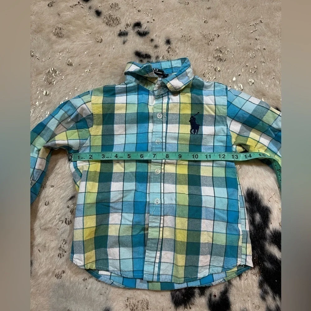 Ralph Lauren Boys Blue Plaid Long Sleeve Button Down Shirt Size 9